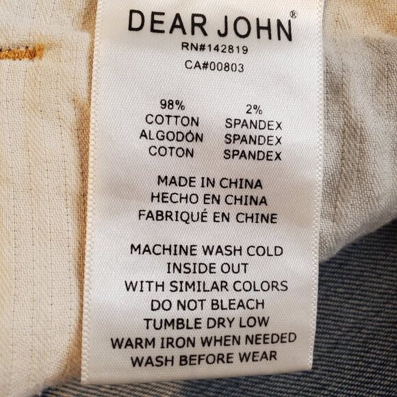 DEAR JOHN SZ 31 BLAIRE STRAIGHT LEG Stretch Distressed Cuffed 5Pocket Blue Jeans - Picture 15 of 16